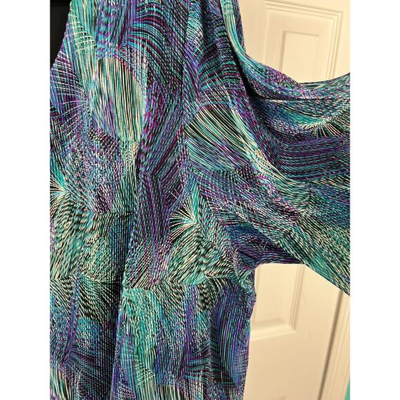 Connected Apparel Blue Green Tiered Flowy Colorful Event Wedding Guest Dress 2X - Picture 5 of 8